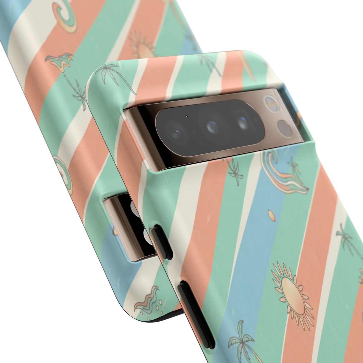 Retro Beach Stripes Phone Case — Sun, Waves & Palm Pattern Tough Case