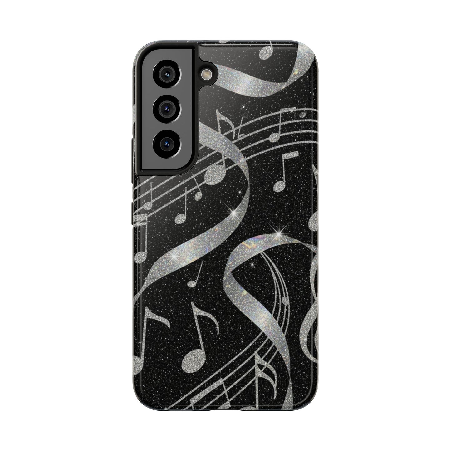 Musical Notes Tough Phone Case – Glitter Black Musician Phone Cover