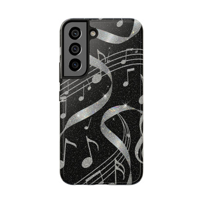 Musical Notes Tough Phone Case – Glitter Black Musician Phone Cover