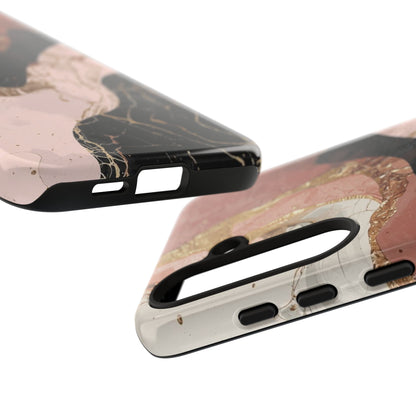 Marbled Rose Gold Phone Case — Abstract Pink & Black Protective Tough Case