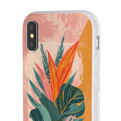 Tropical Botanical Phone Case — Pink & Orange Floral Flexi Case