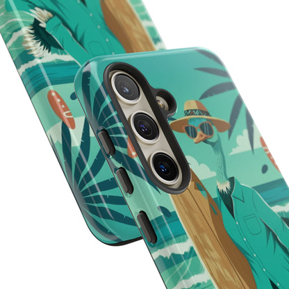 Phone Case — Retro Dressed Seagull Surfing Beach Illustration