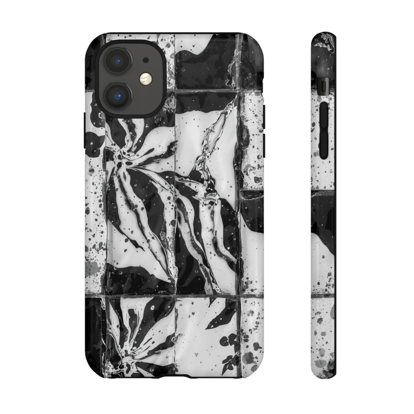 Monochrome Tile Floral Tough Phone Case
