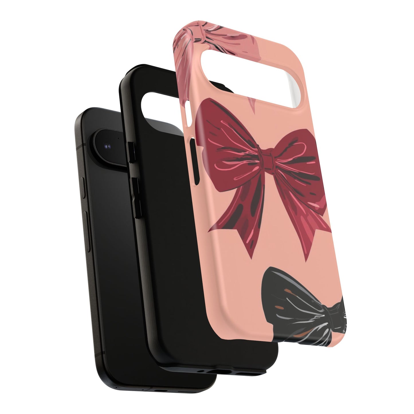 Bow Pattern Tough Phone Case — Pink, Red & Black Decorative Bows