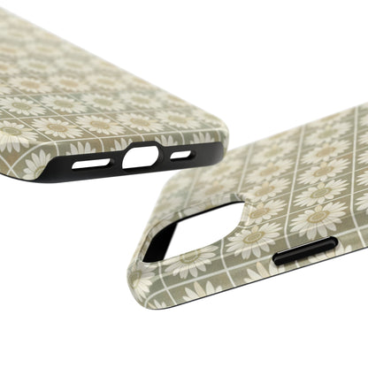 Daisy Tile Tough Phone Case — Retro Floral Protective Phone Cover