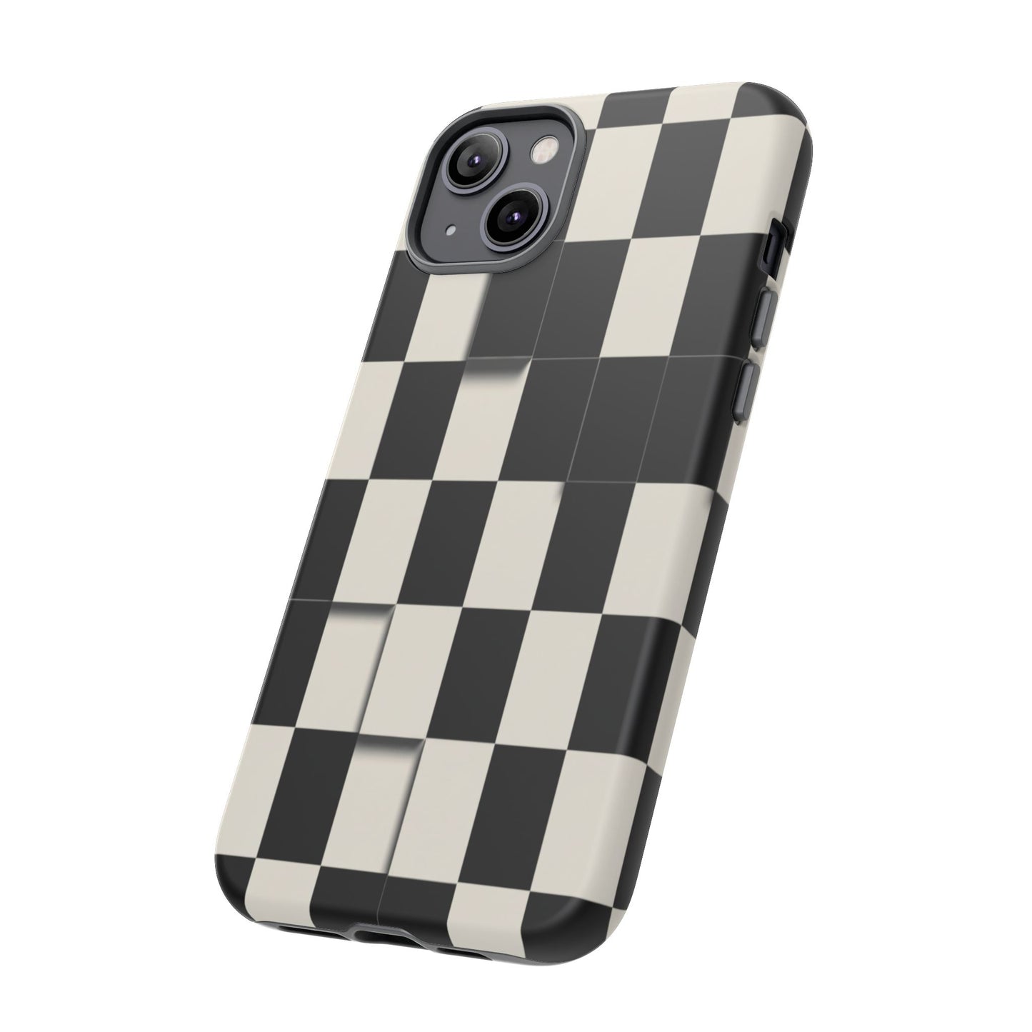 Checkerboard Tough Phone Case — Classic Black & Cream Grid Protective Cover