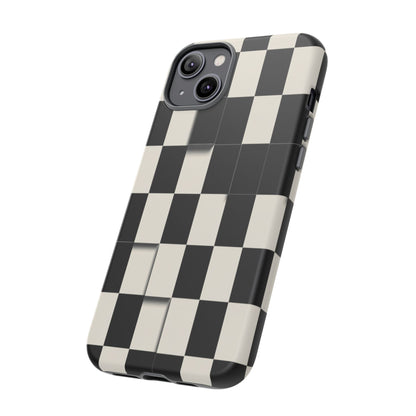 Checkerboard Tough Phone Case — Classic Black & Cream Grid Protective Cover