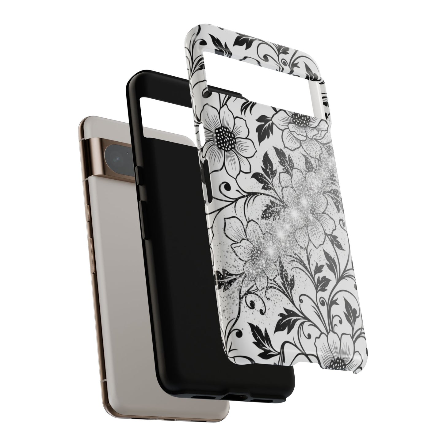 Floral Lace Phone Case — Black & White Vintage Flower Protective Case