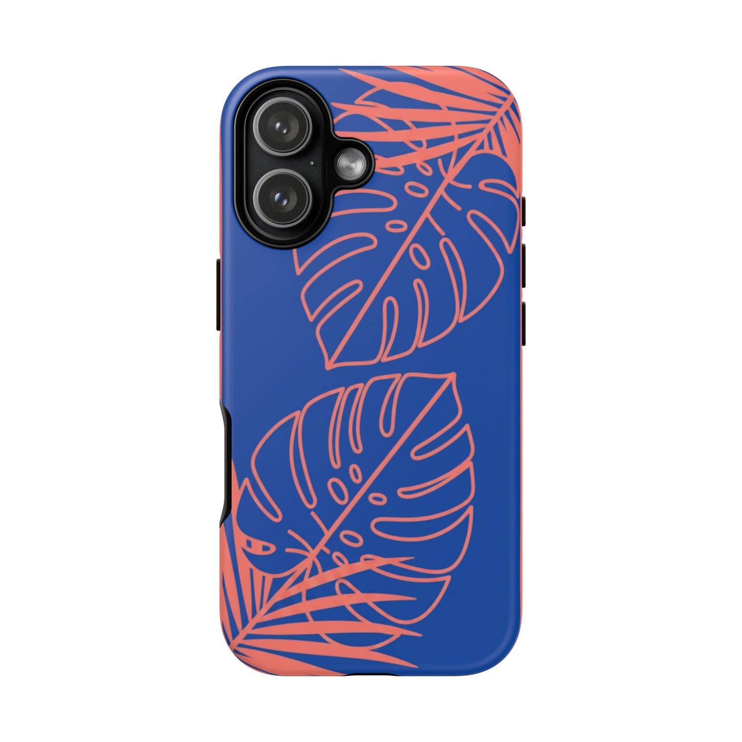 Tropical Monstera Phone Case — Blue & Coral Leaf Protective Cover