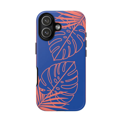 Tropical Monstera Phone Case — Blue & Coral Leaf Protective Cover