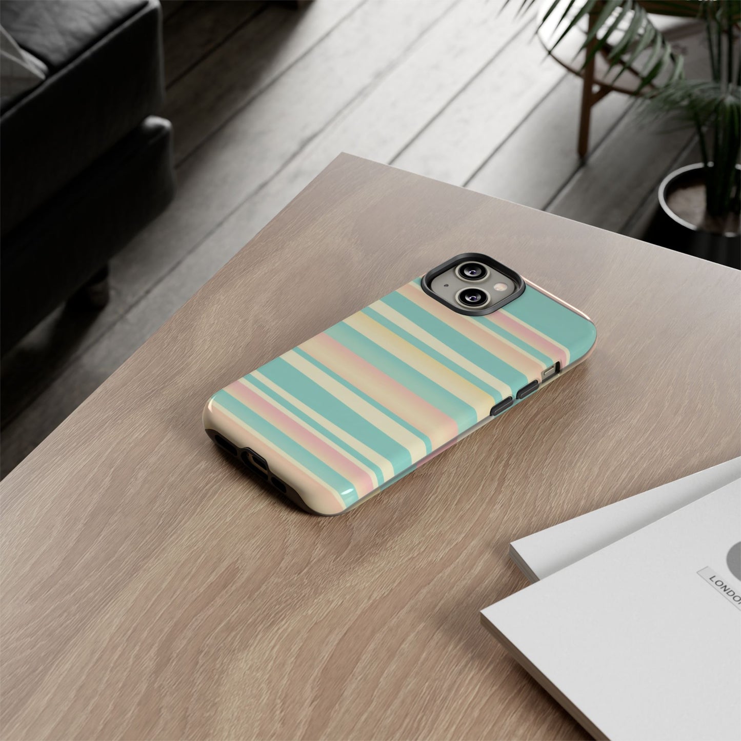 Pastel Striped Tough Phone Case — Mint, Peach & Cream Protective Cover