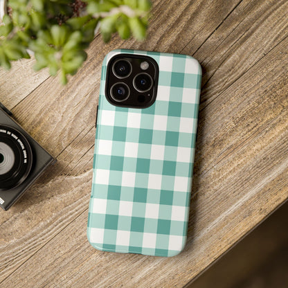 Mint Green Buffalo Check Tough Phone Case — Durable Plaid Protective Cover