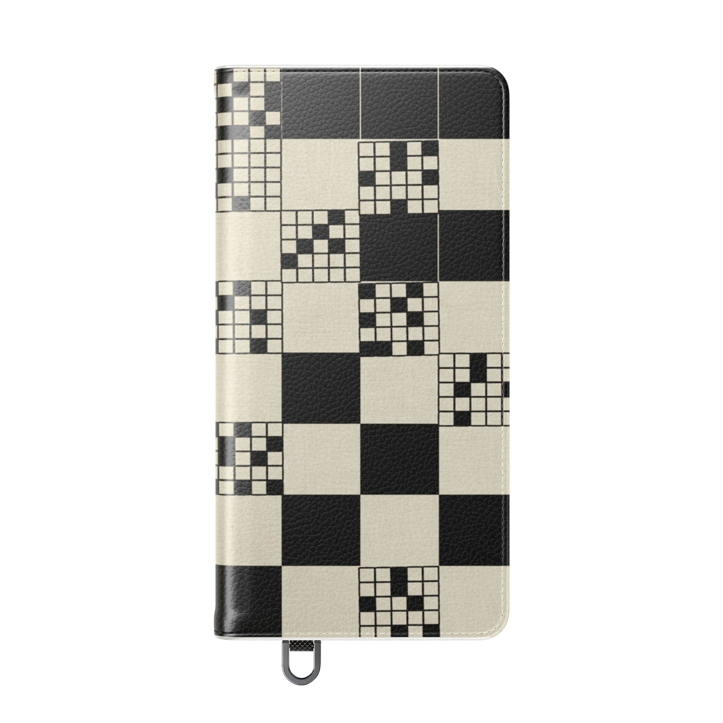 Checkerboard Flip Phone Case – Retro Black & Cream Geometric Wallet Case