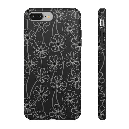 Floral Doodle Tough Phone Case — Black & Gray Daisy Pattern