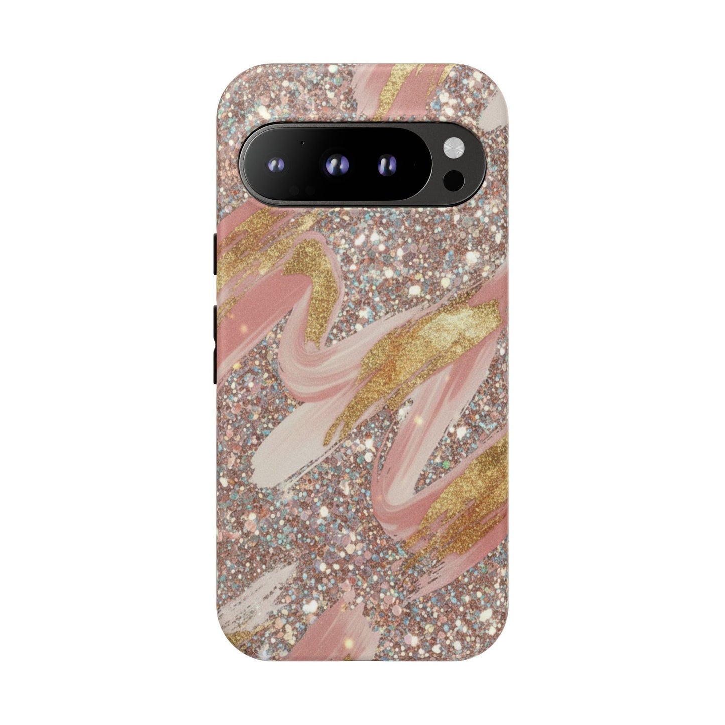Glitter Blush Marble Phone Case — Pink Gold Swirl Tough Case