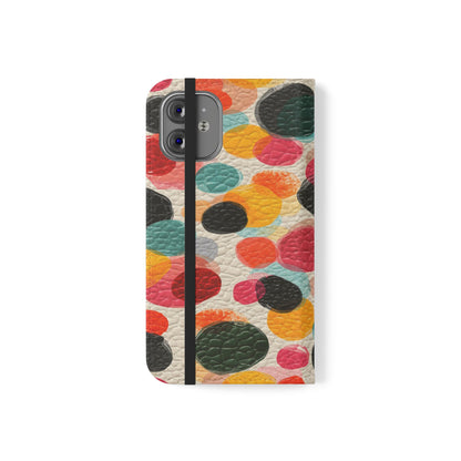 Colorful Confetti Dot Flip Phone Case — Retro Polka Wallet Cover