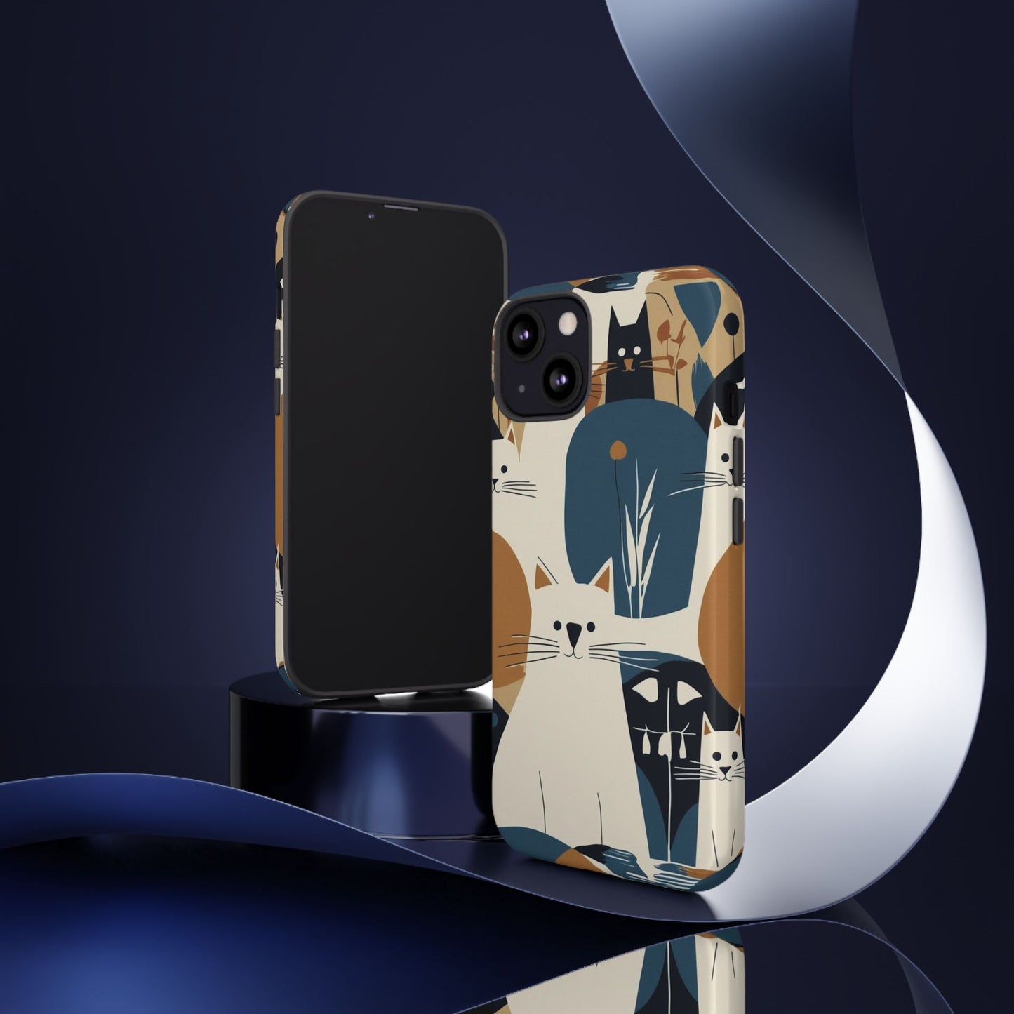 Cat Pattern Phone Case – Retro Abstract Cats Protective iPhone Cover