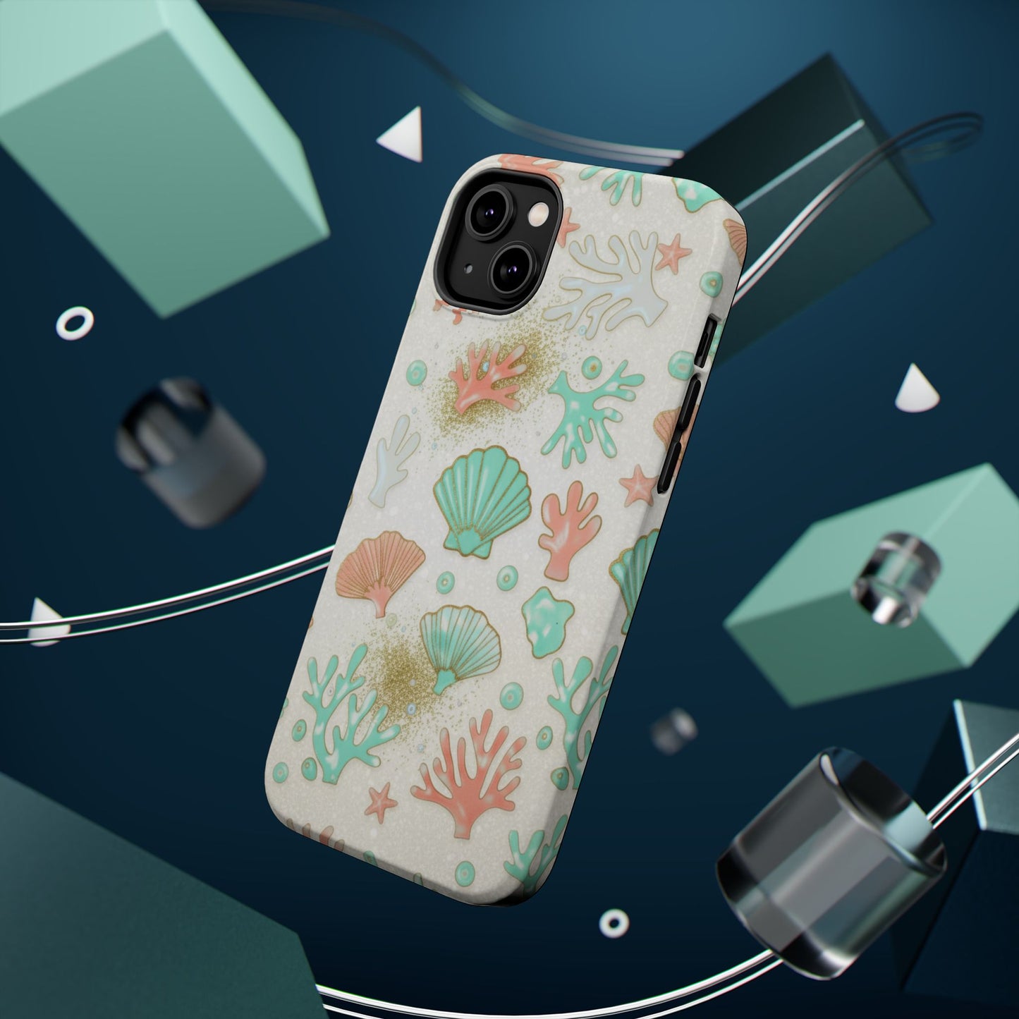 Sea Shells Magnetic Impact Phone Case — Pastel Coral & Teal Beach Design