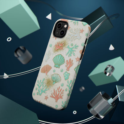 Sea Shells Magnetic Impact Phone Case — Pastel Coral & Teal Beach Design