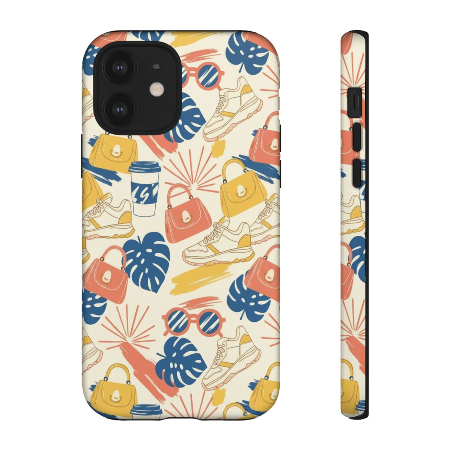 Tough Cases: Retro Summer Pattern Phone Case – Sunglasses, Sneakers & Tropical Leaves