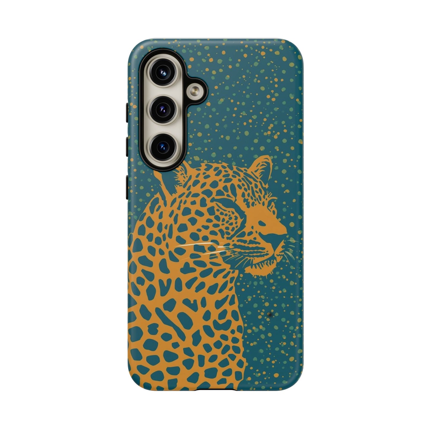 Leopard Spotlight Phone Case — Teal Gold Animal Print Protective Cover