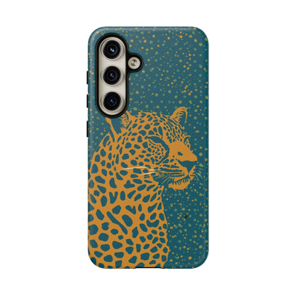 Leopard Spotlight Phone Case — Teal Gold Animal Print Protective Cover