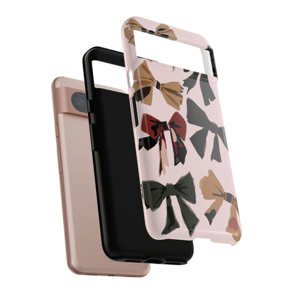 Bow Pattern Phone Case - Pink, Brown & Black Bows Protective Cover