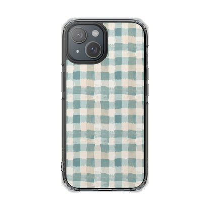 Clear Magnetic Impact Phone Case — Blue Green Gingham Plaid