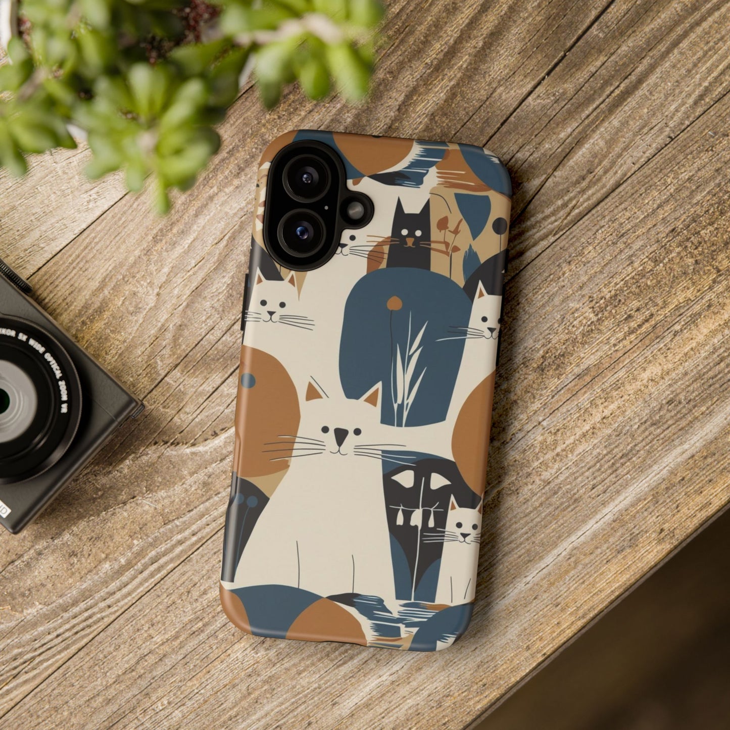 Cat Pattern Phone Case – Retro Abstract Cats Protective iPhone Cover