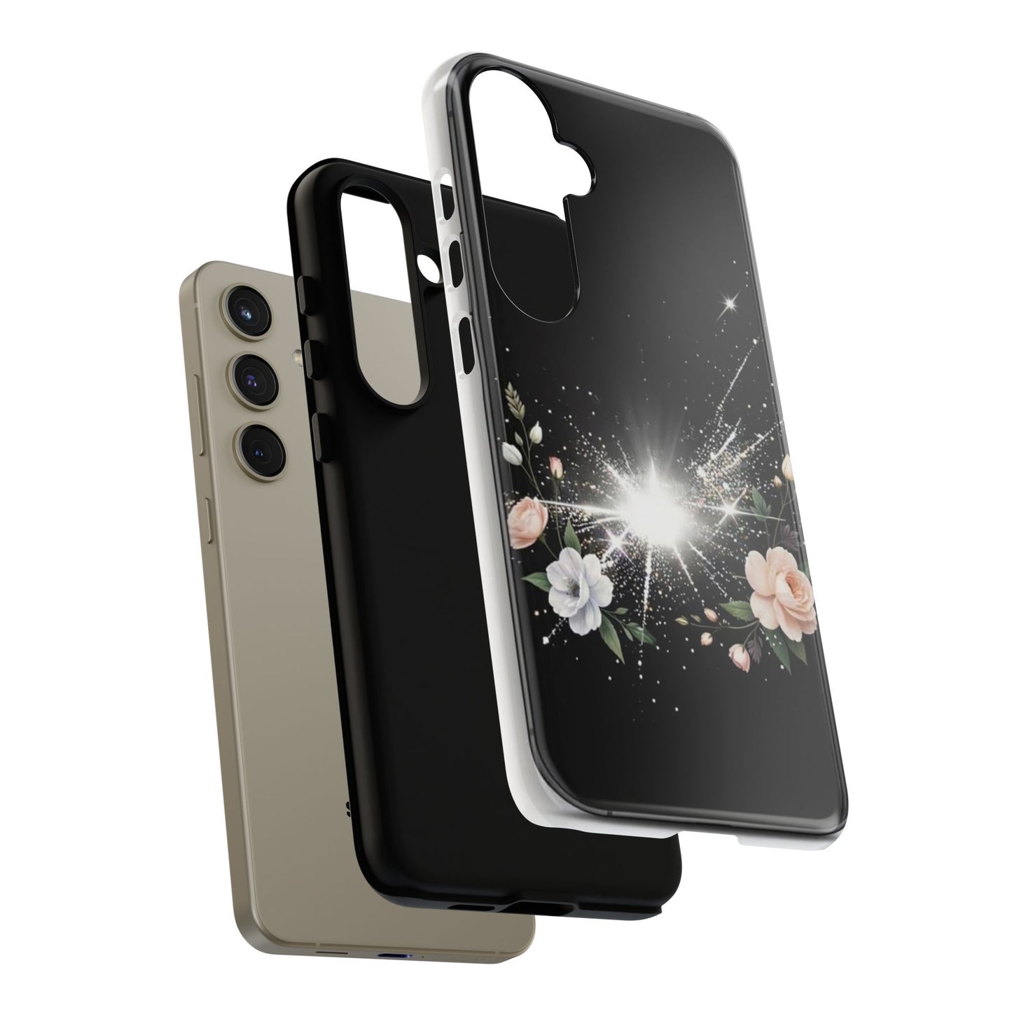 Floral Burst Phone Case — Protective Black Sparkle Design
