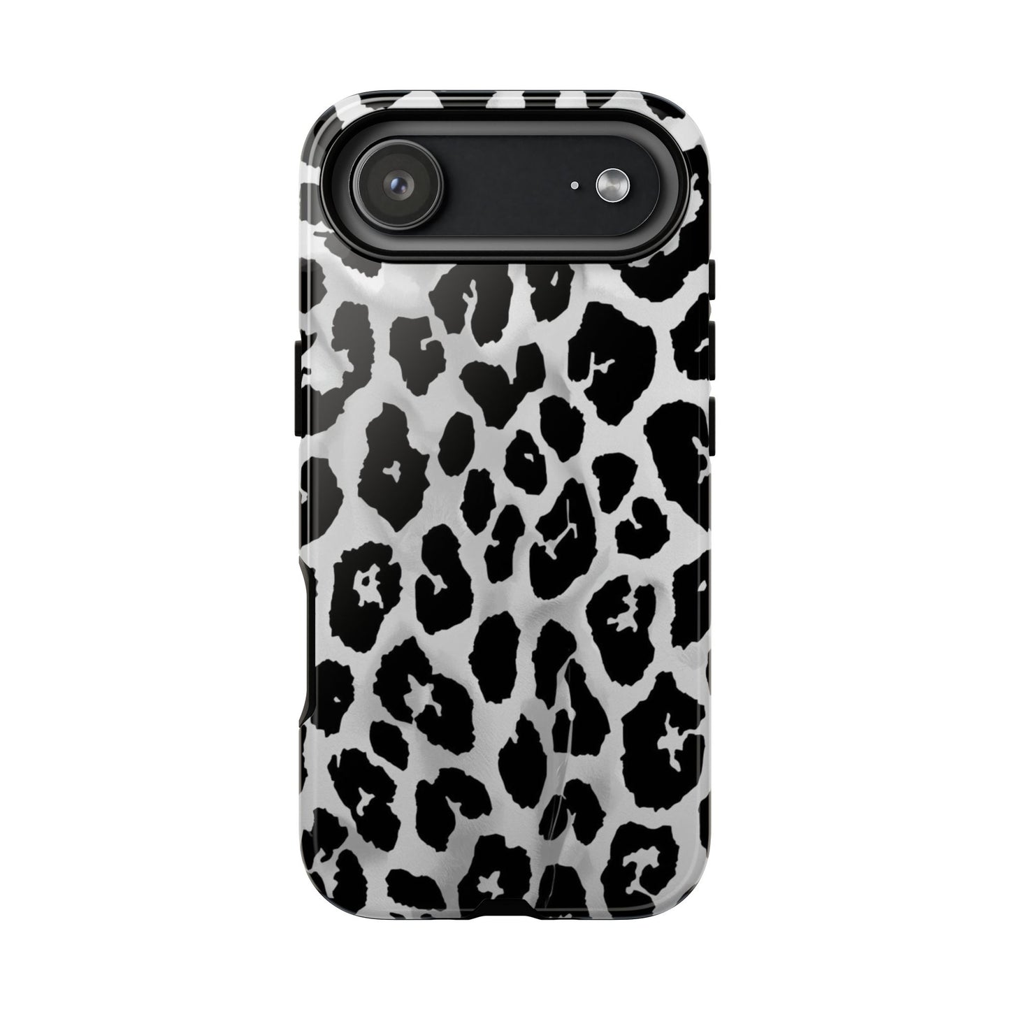 Leopard Print Tough Phone Case – Black & White Animal Pattern Protective Cover