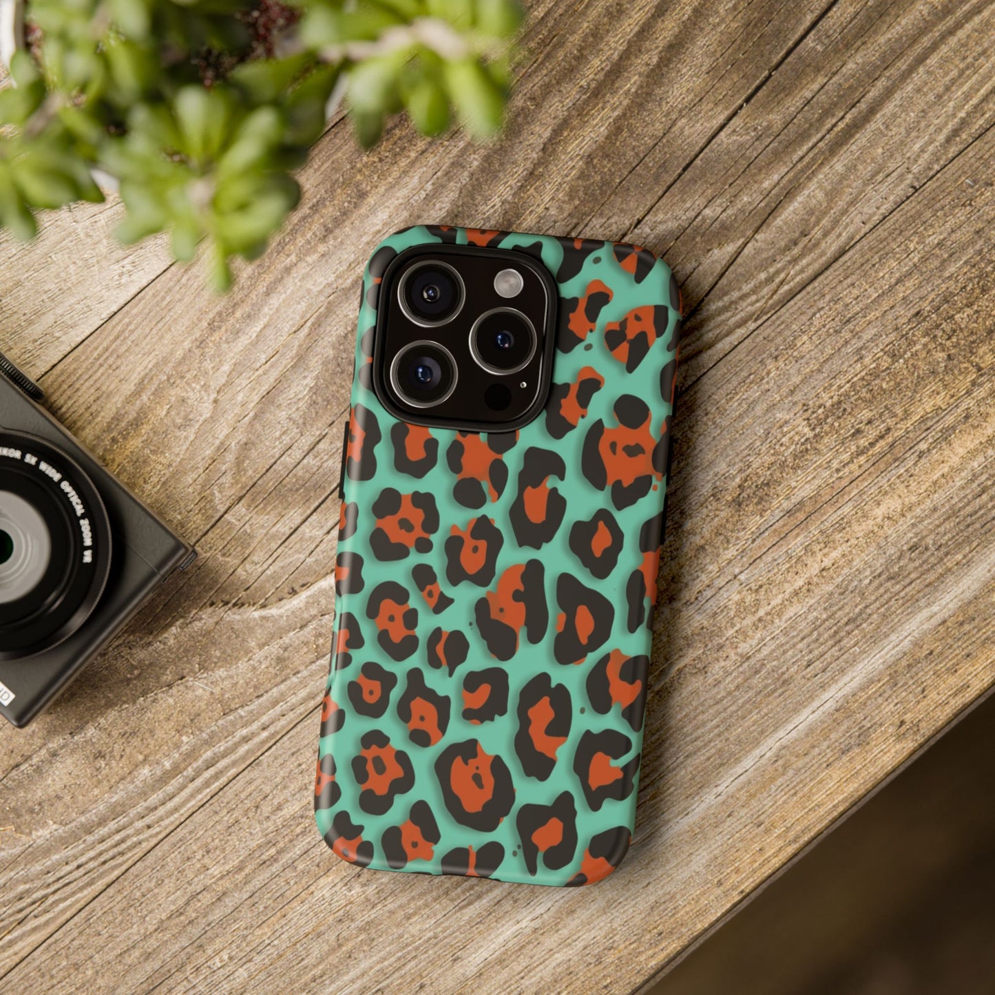 Teal & Rust Leopard Phone Case — Tough Protective Animal Print