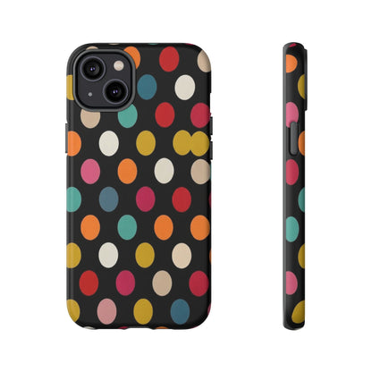 Polka Dot Tough Phone Case – Colorful Retro Dots on Black