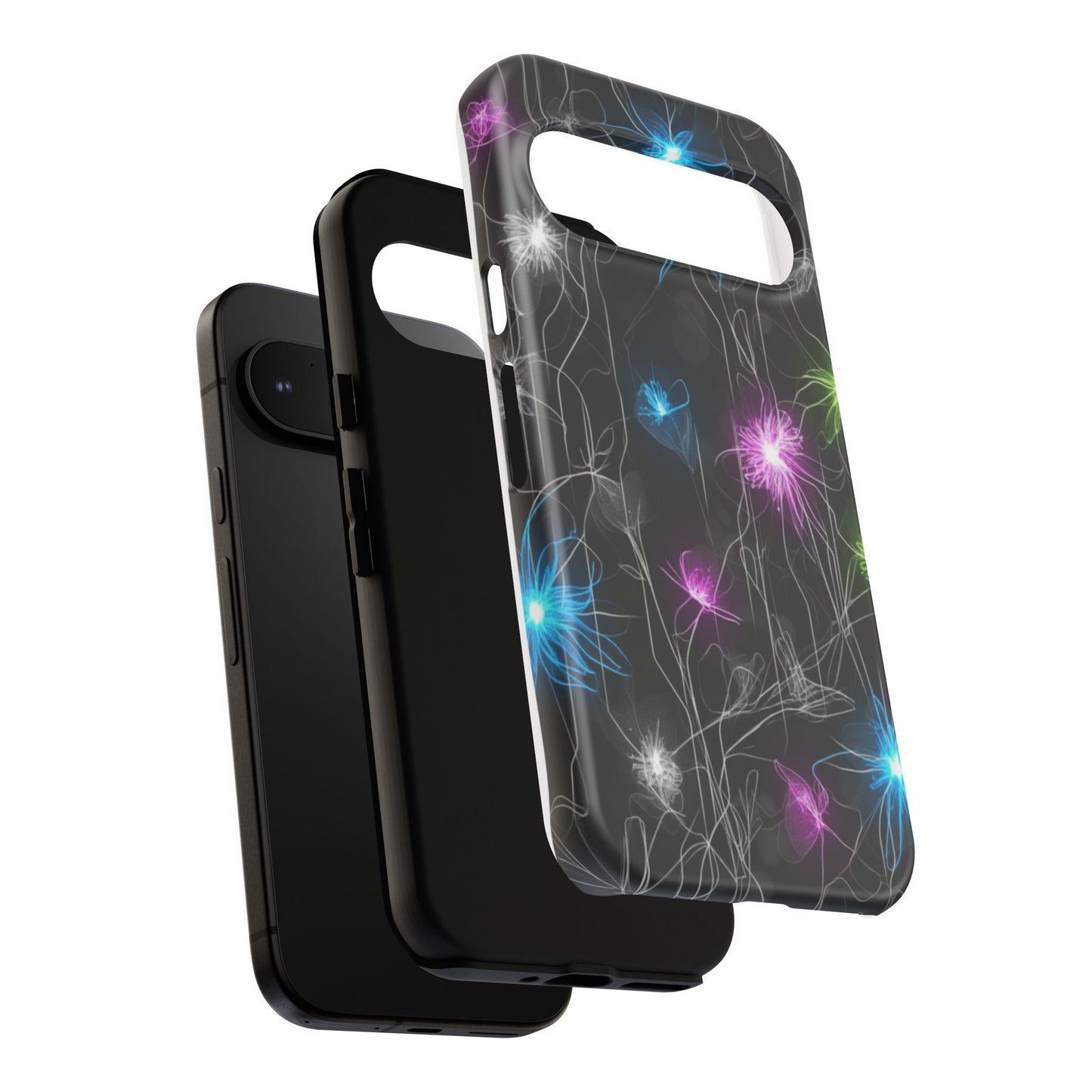 Neon Floral Tough Phone Case — Glow Flower Protective iPhone Cover