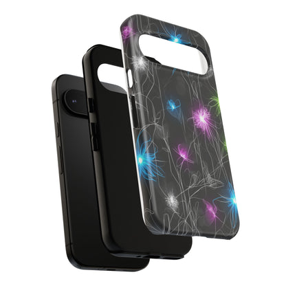 Neon Floral Tough Phone Case — Glow Flower Protective iPhone Cover