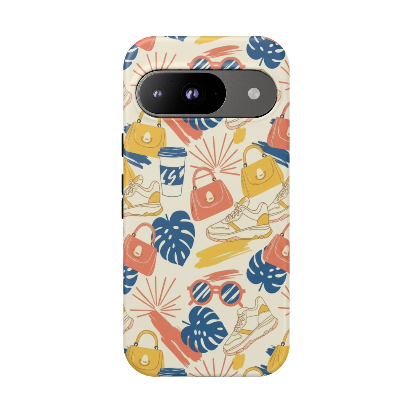 Tough Cases: Retro Summer Pattern Phone Case – Sunglasses, Sneakers & Tropical Leaves