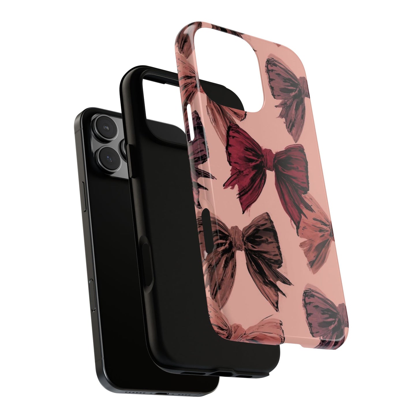 Bow Pattern Tough Phone Case — Pink Watercolor Bows Protective iPhone Cover