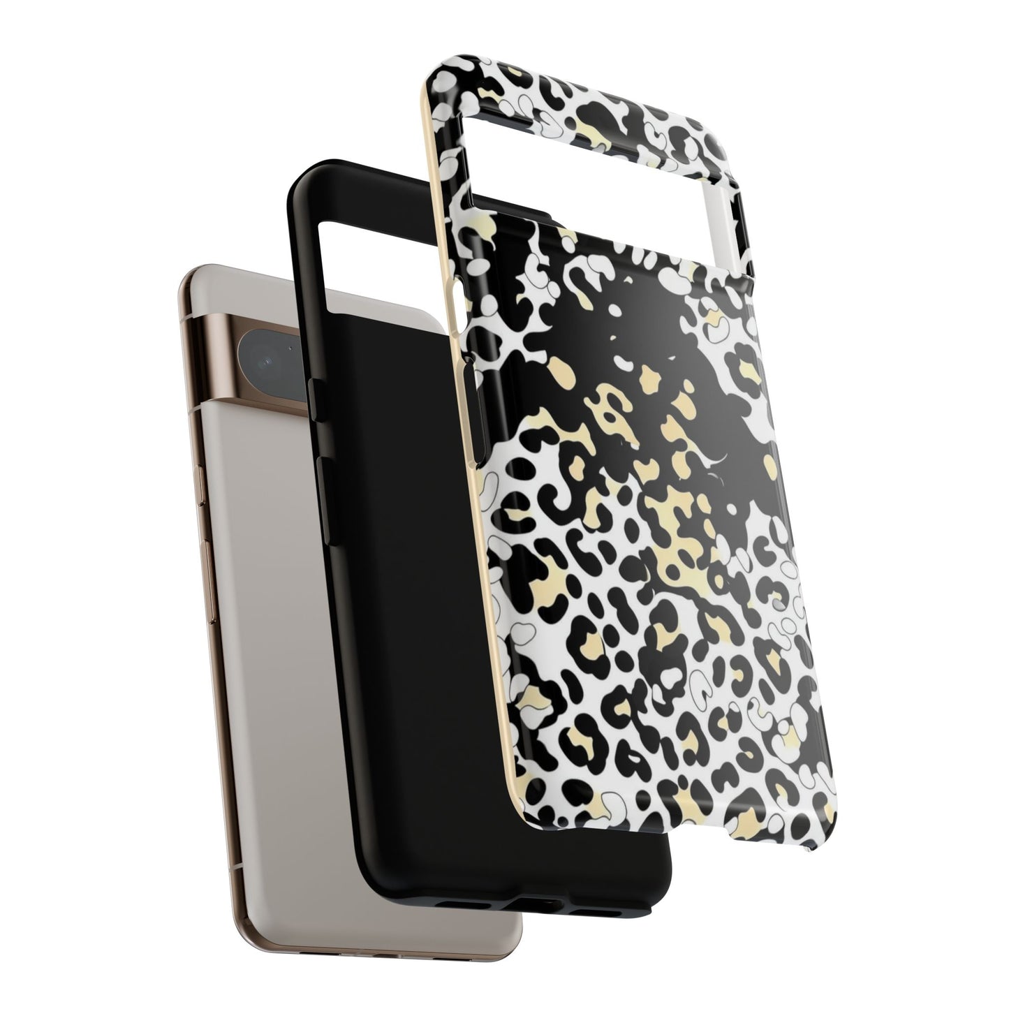 Leopard Splash Tough Phone Case — Black & Cream Animal Print Protective Cover