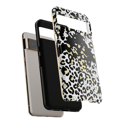 Leopard Splash Tough Phone Case — Black & Cream Animal Print Protective Cover