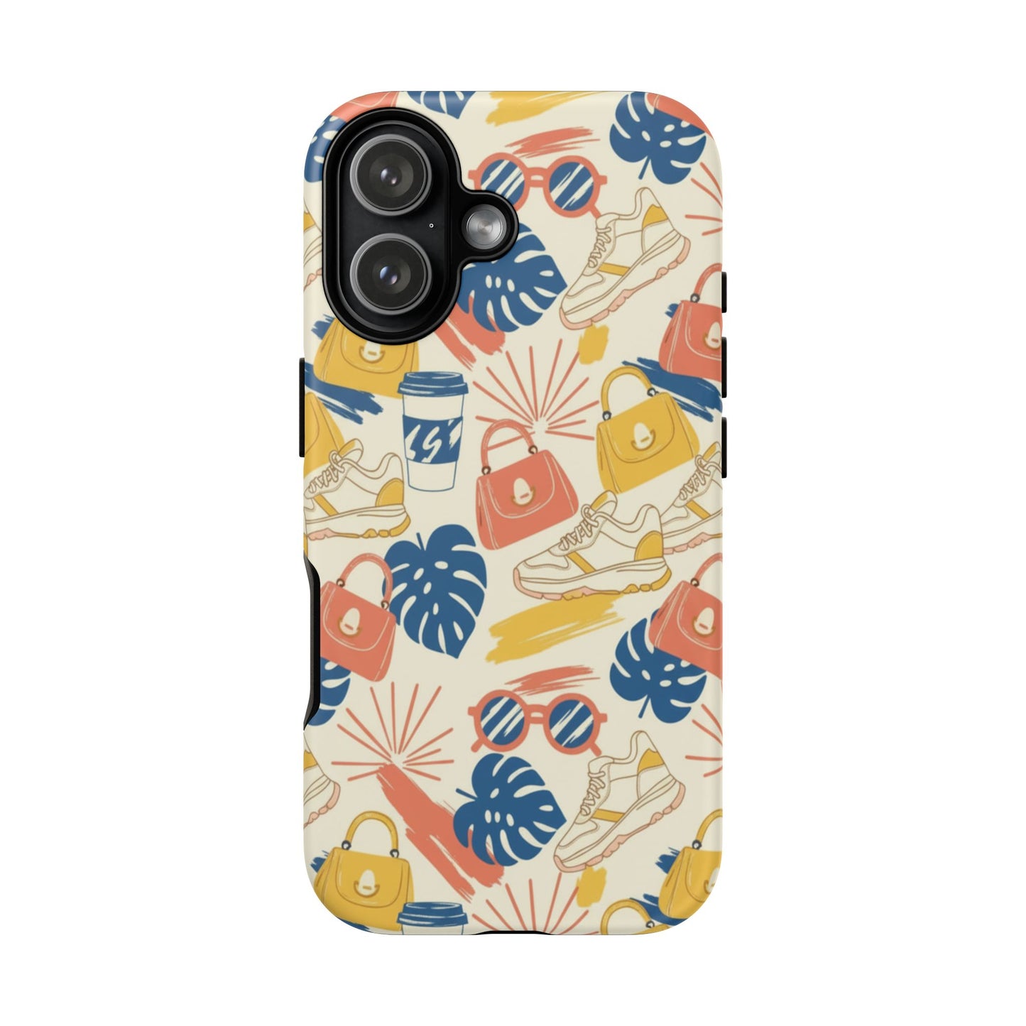 Tough Cases: Retro Summer Pattern Phone Case – Sunglasses, Sneakers & Tropical Leaves