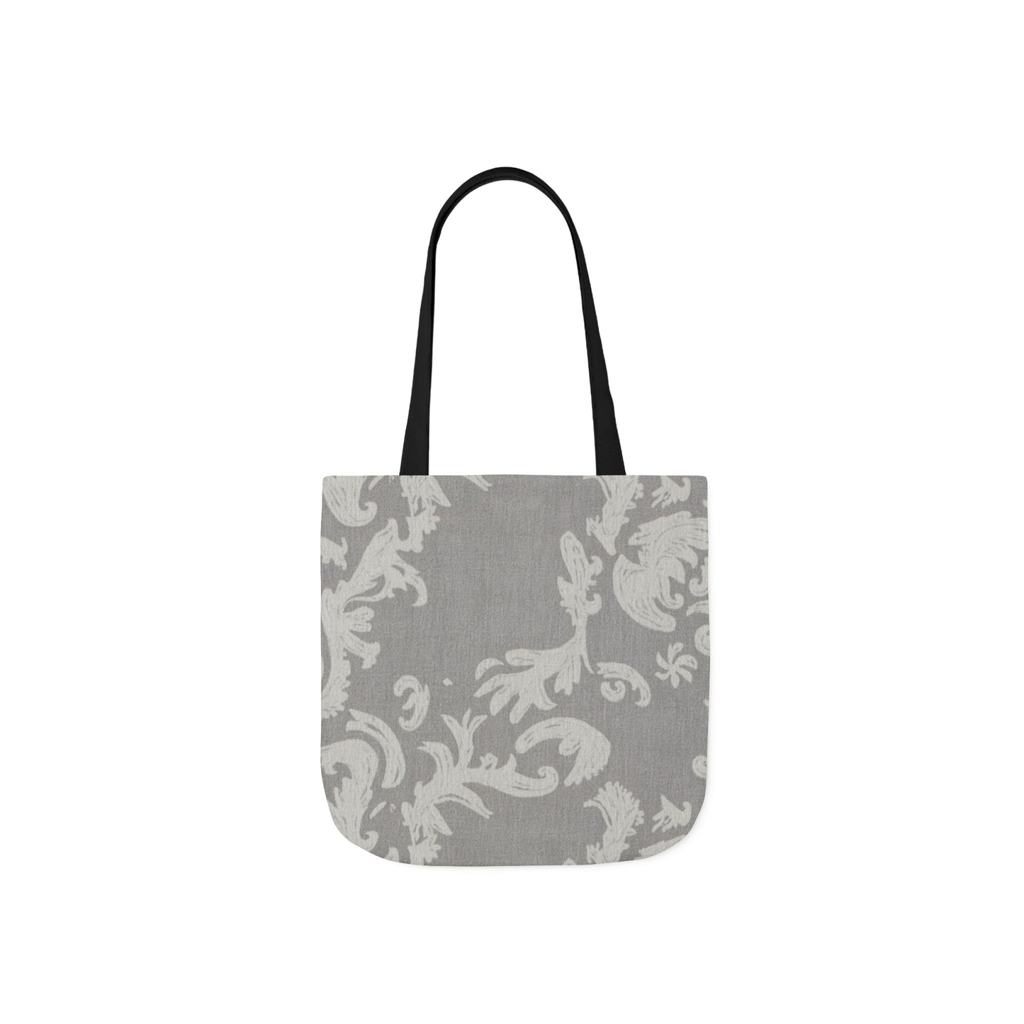 Gray Damask Canvas Tote Bag with Black Straps