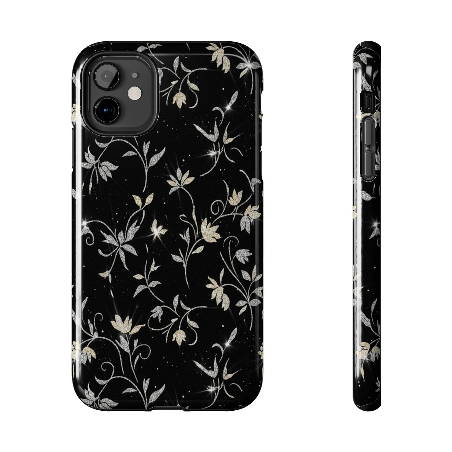 Floral Noir Tough Phone Case — Vintage Black Botanical Protective Cover