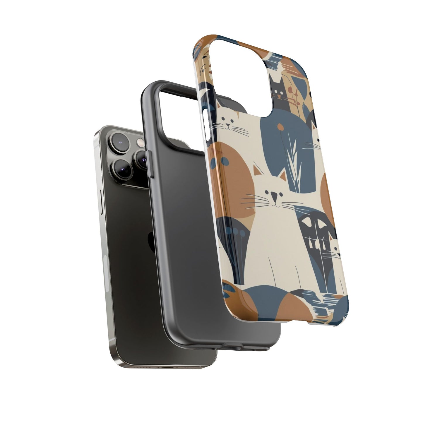 Cat Pattern Phone Case – Retro Abstract Cats Protective iPhone Cover
