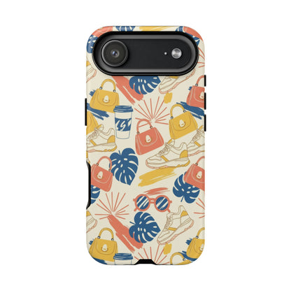 Tough Cases: Retro Summer Pattern Phone Case – Sunglasses, Sneakers & Tropical Leaves