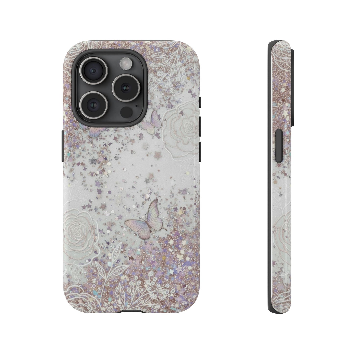 Butterfly Glitter Tough Phone Case — Floral Sparkle Protective Case