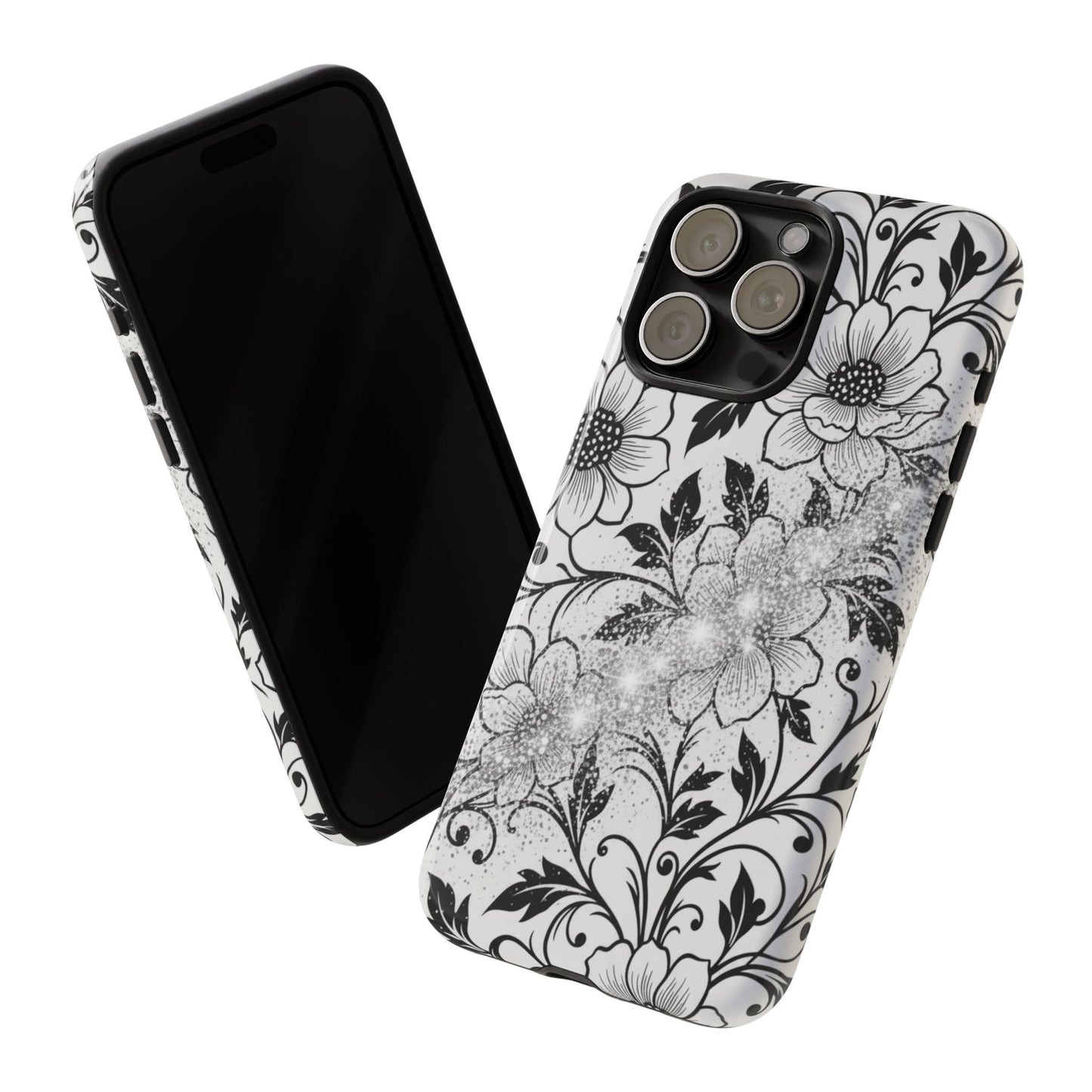 Floral Lace Phone Case — Black & White Vintage Flower Protective Case