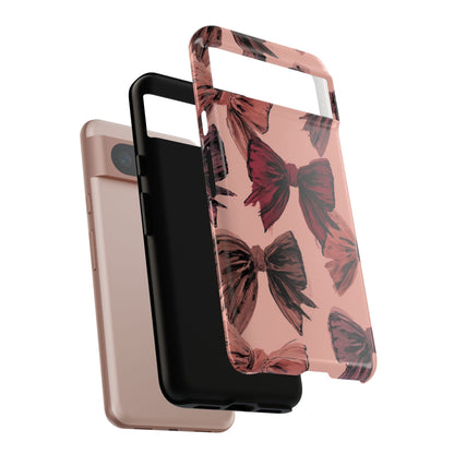 Bow Pattern Tough Phone Case — Pink Watercolor Bows Protective iPhone Cover