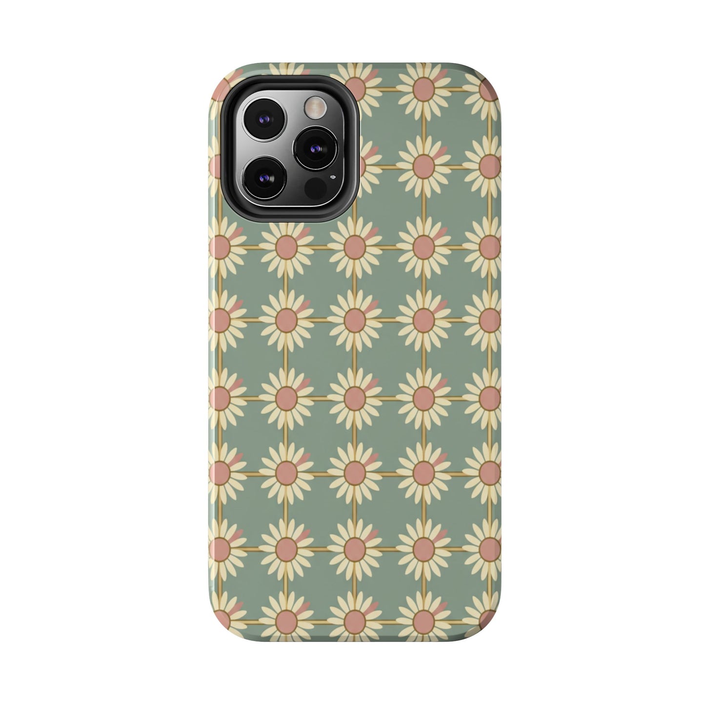 Daisy Pattern Tough Phone Case — Retro Floral Protective Cover