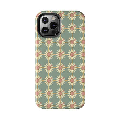 Daisy Pattern Tough Phone Case — Retro Floral Protective Cover