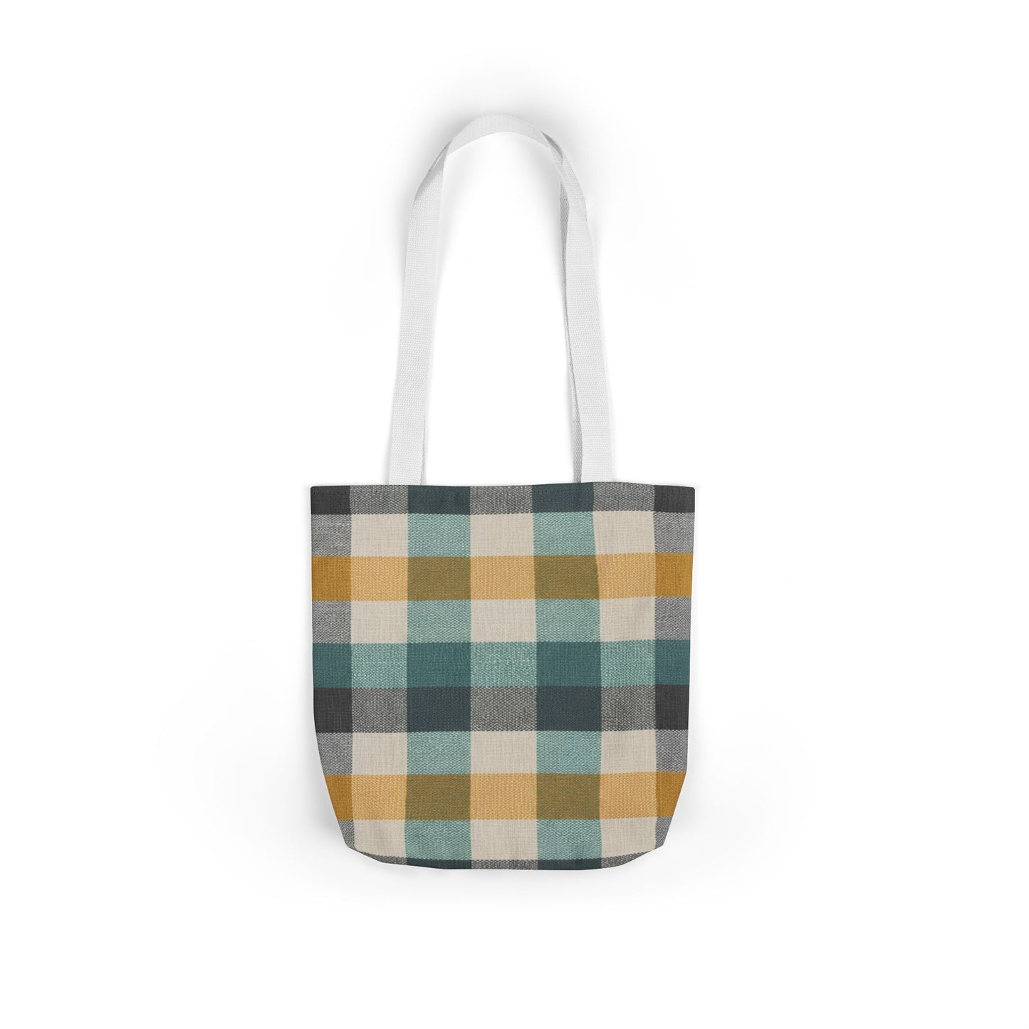 Plaid Canvas Tote Bag — Teal, Mustard & Charcoal Checkered Market Bag